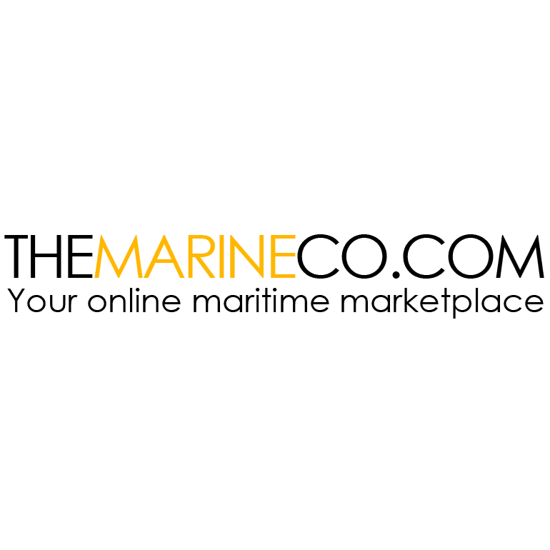 Logo for THEMARINECO.COM featuring black and yellow text and the slogan Your online maritime marketplace.